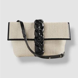 DeMellier Women's Beige Verona Raffia Leather Flap-Over Shoulder Purse Bag